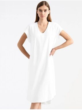 Mela Purdie Side Midi Dress Kaftan Luxury US 6/ AU 10 White Short Sleeve V-Neck